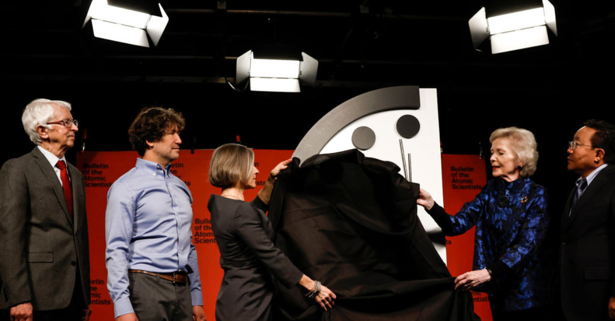Members of the Bulletin of the Atomic Scientists unveil their Doomsday Clock