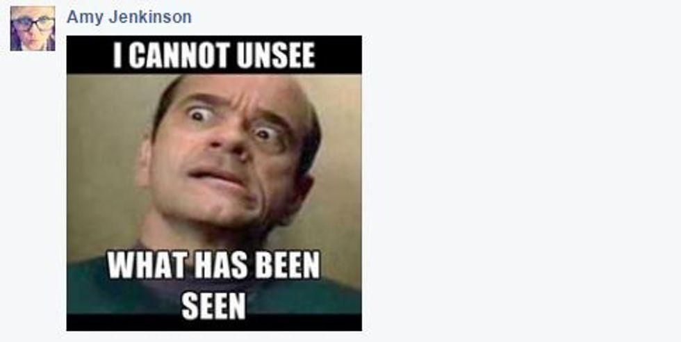 a Facebook post of a meme that reads, "I cannot unsee what has been seen"
