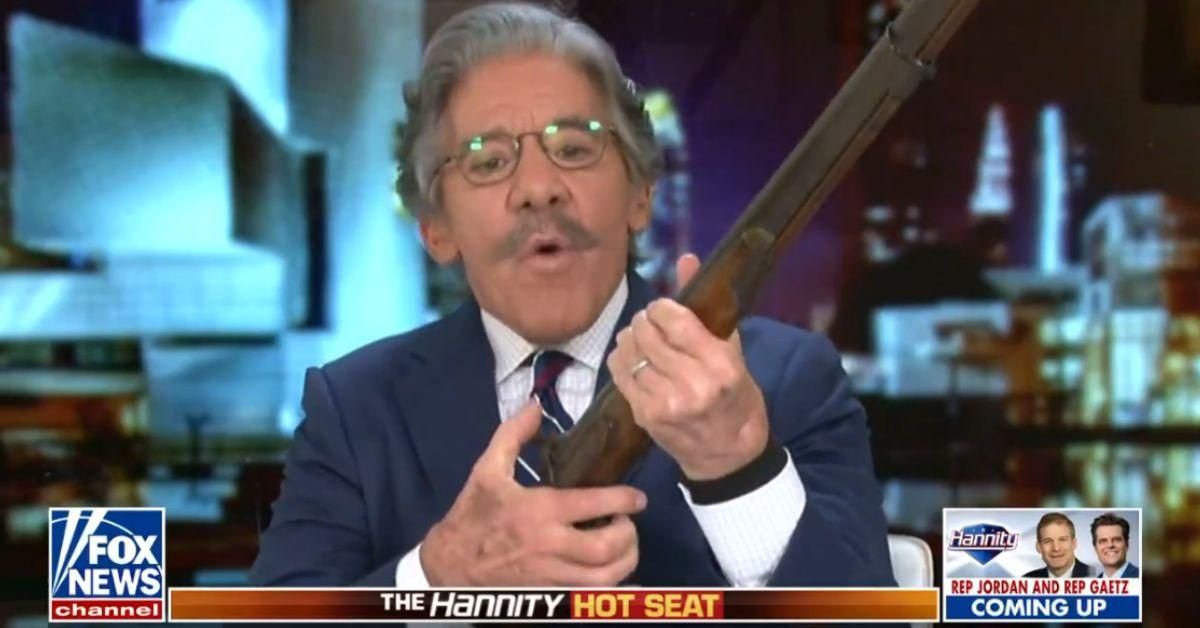 Screenshot of Geraldo Rivera holding a musket on the "Hannity" show