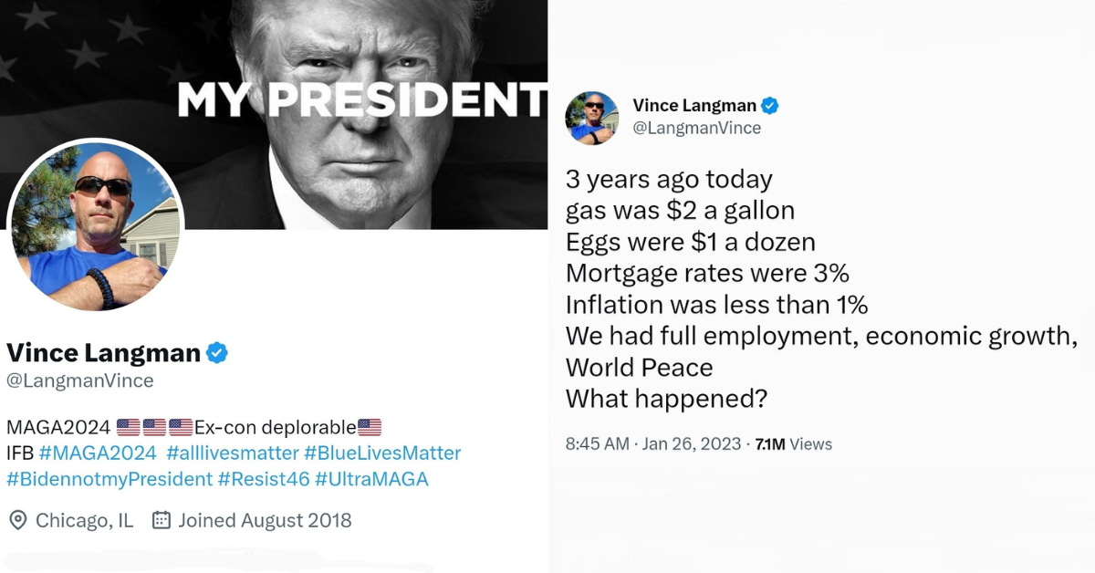 screenshots from Vince Langman's Twitter account