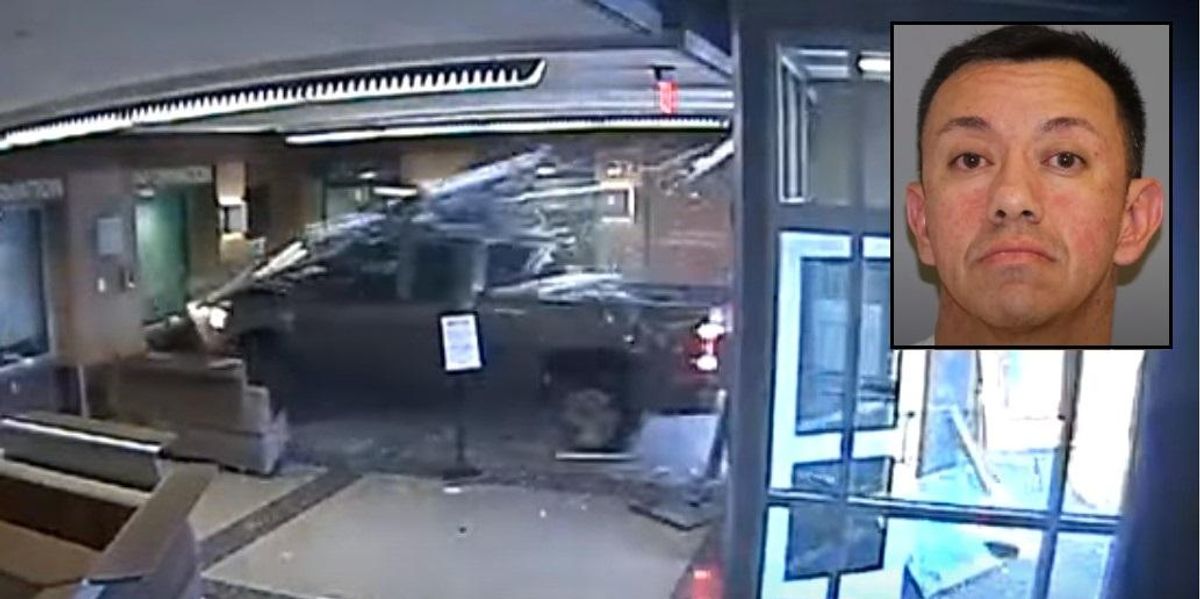 ‘Paranoid’ driver accused of deliberately crashing van into police station ‘to get a hearing’: video