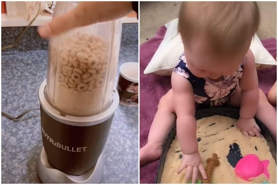 cheerios sand, sensory sand, mom hacks