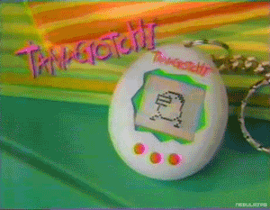 Animated GIF of a Tamagotchi toy from the 1990s