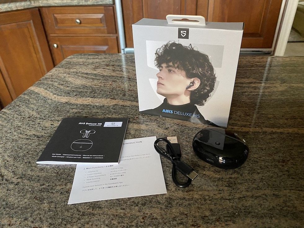 a photo of Soundpeats Air3 Deluxe HS wireless earbuds unboxed