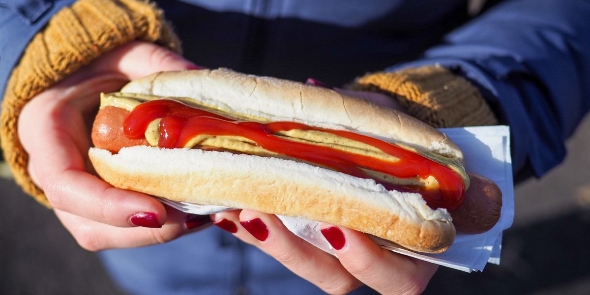 Hot dog with ketchup and mustard