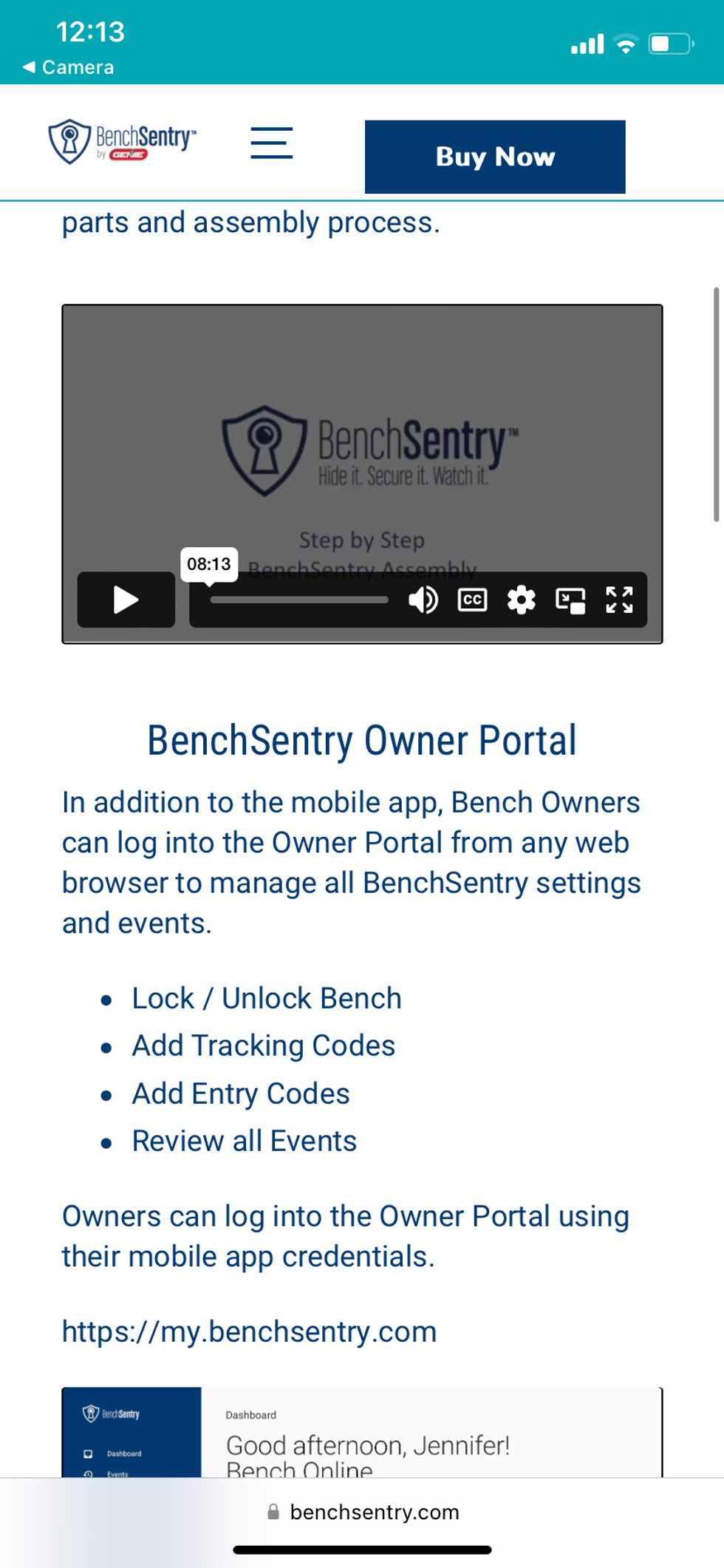 a screenshot of BenchSentry app showing how to setup owner's portal