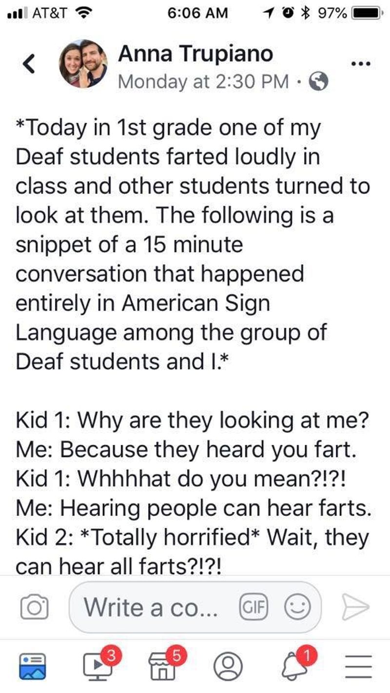 Deaf students found out people could hear farts. Hilarity ensued. - Upworthy