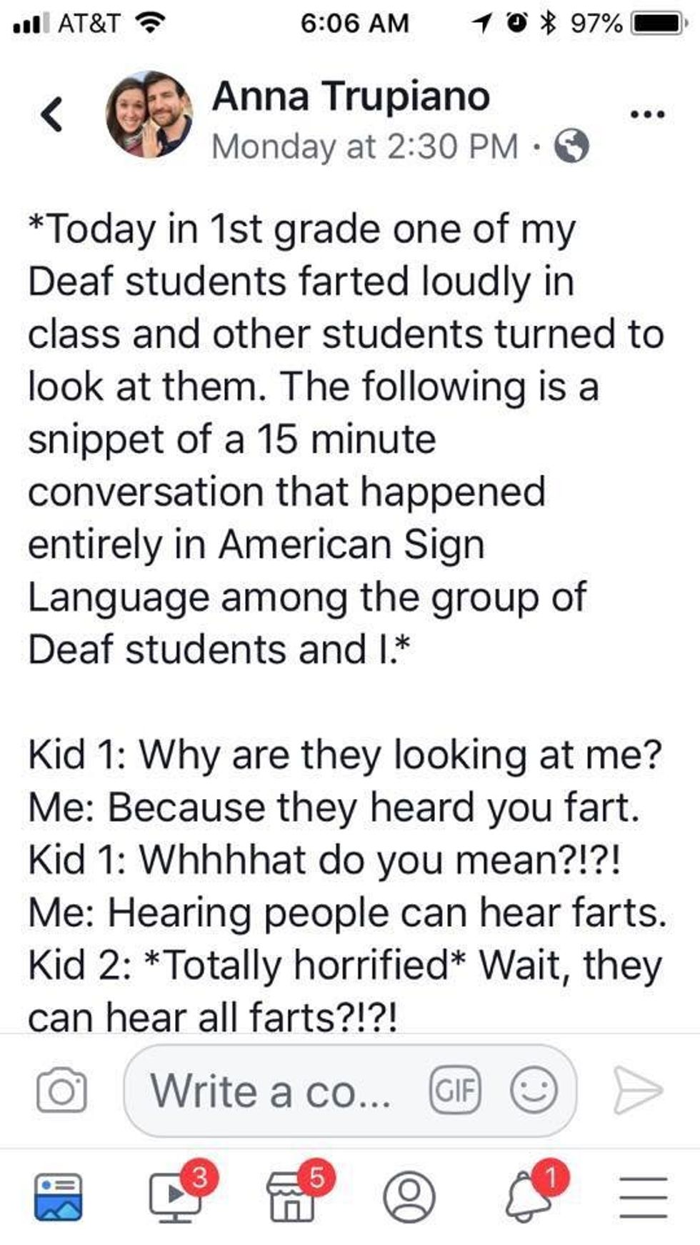 Screenshot of a Facebook post