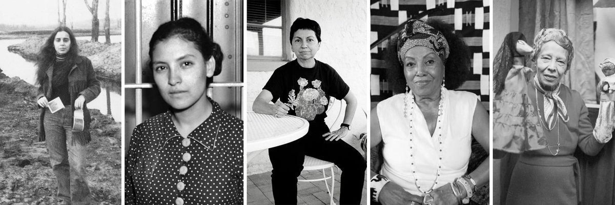 from left to right: ana mendieta, emma tenayuca, gloria e. anzaldua, marta moreno-vega and pura belpre