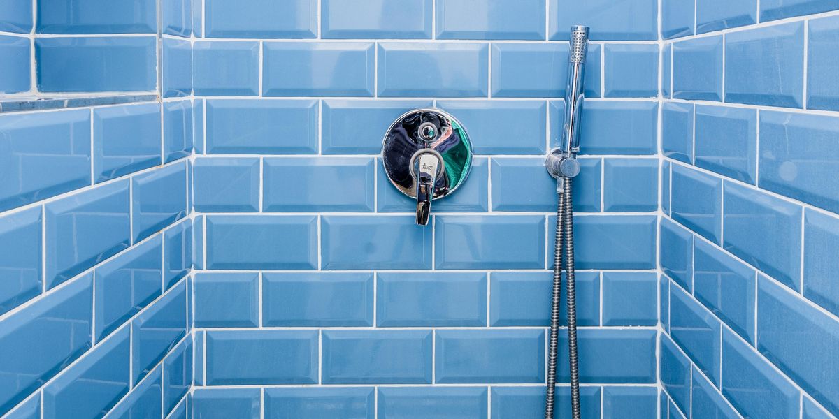 Blue tiled bathroom