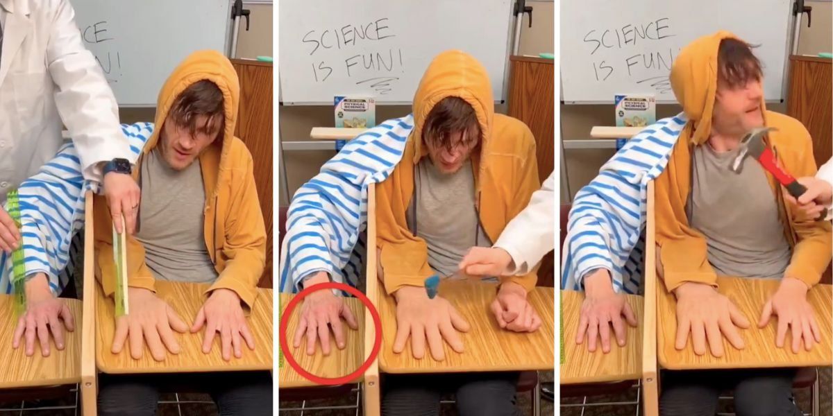 Watch the rubber hand illusion trick a guy's brain Upworthy