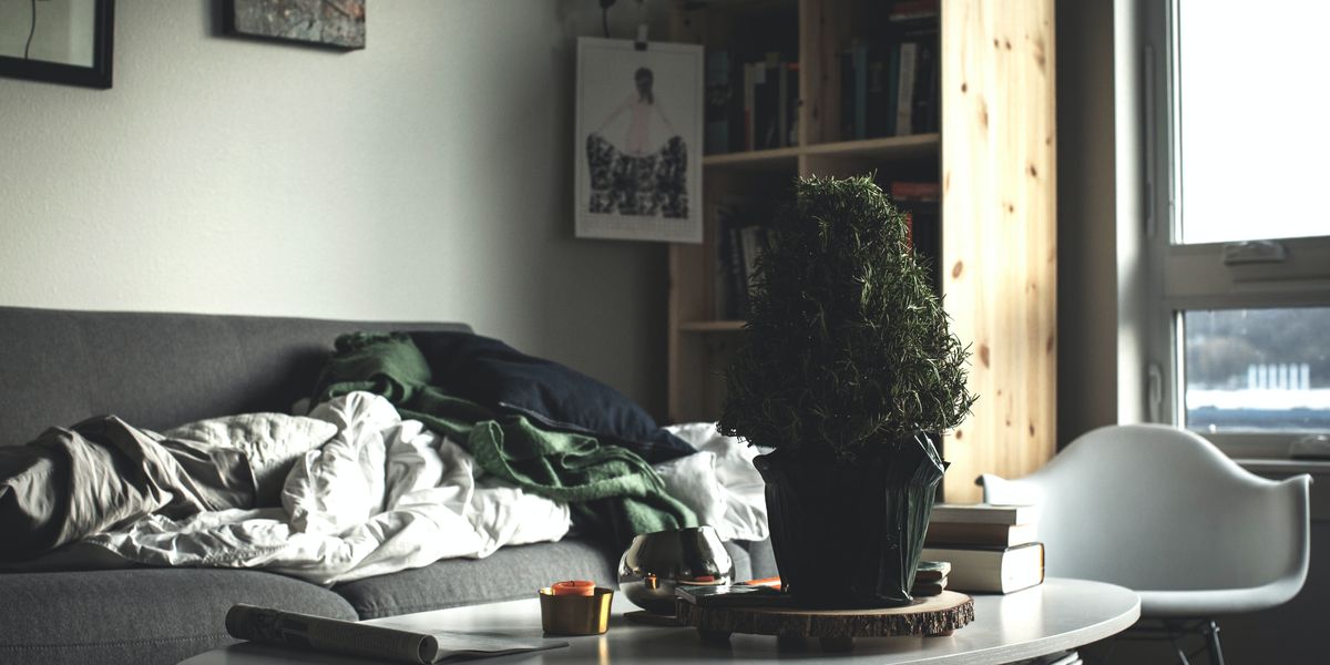 Messy living room in an apartment.