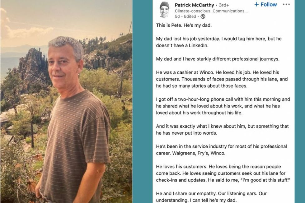 A son's heartfelt LinkedIn post for his father who was laid off is getting a massive response