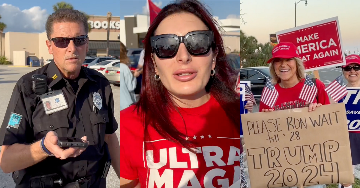 Twitter screenshots of a security officer, Laura Loomer, and a Trump supporter from @LauraLoomer's video