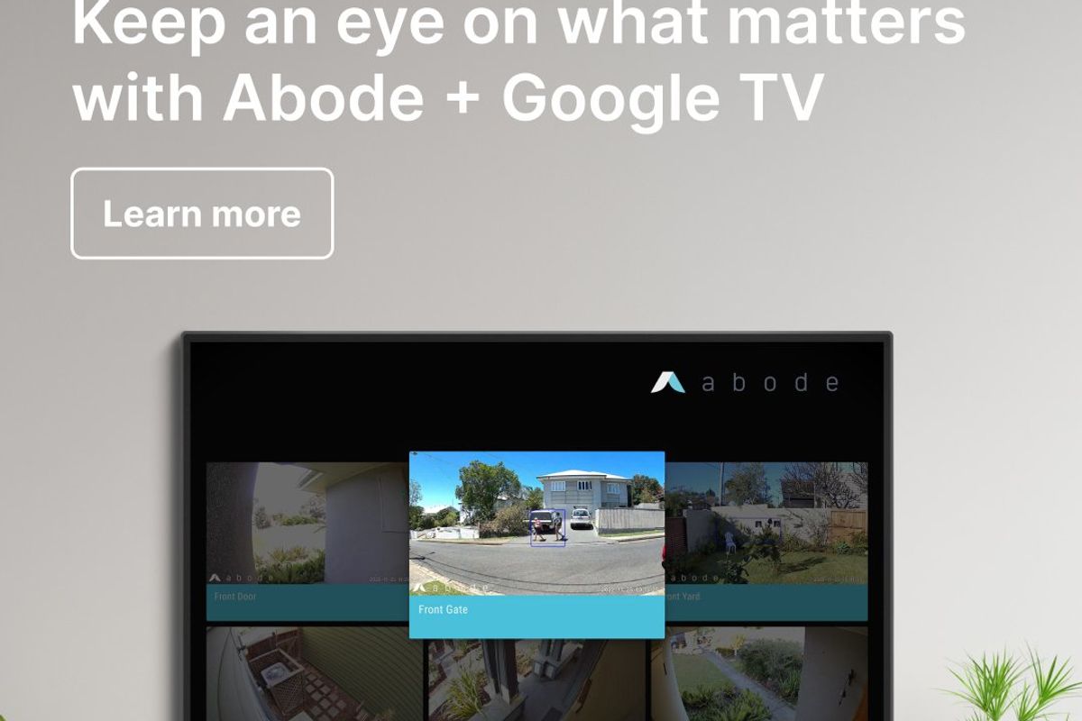 a photo of a smart tv showing video feecd from abode security camera