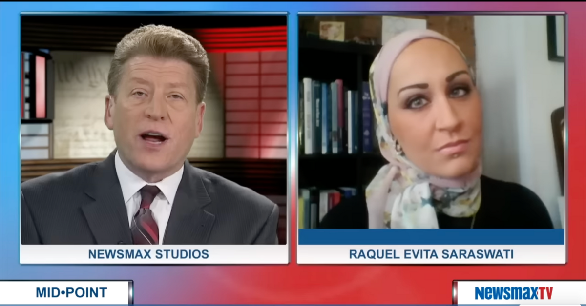 screenshot of Newsmax interview with Raquel Evita Saraswati