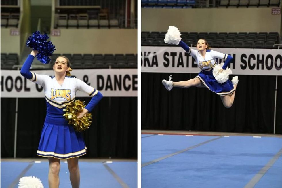 Her entire squad quit before the state cheerleading competition. She cheered anyway.