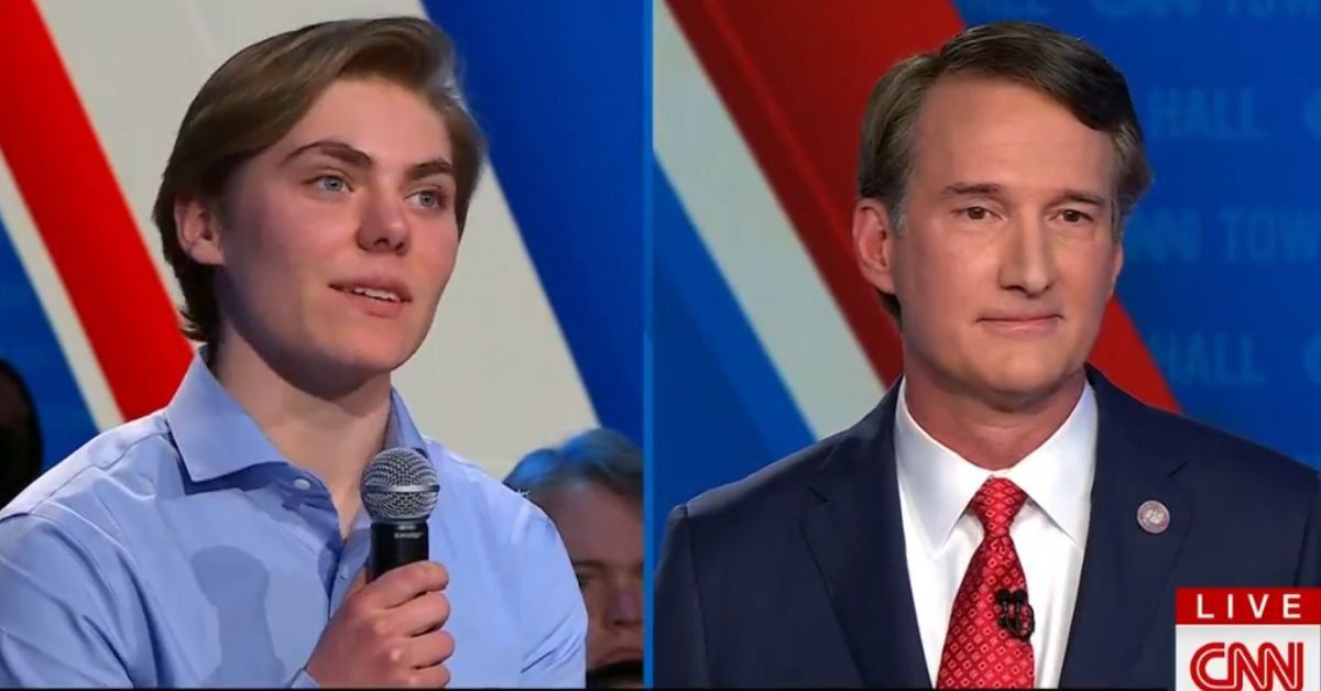 Screenshot of trans teen confronting Virginia Governor Glenn Youngkin at townhall