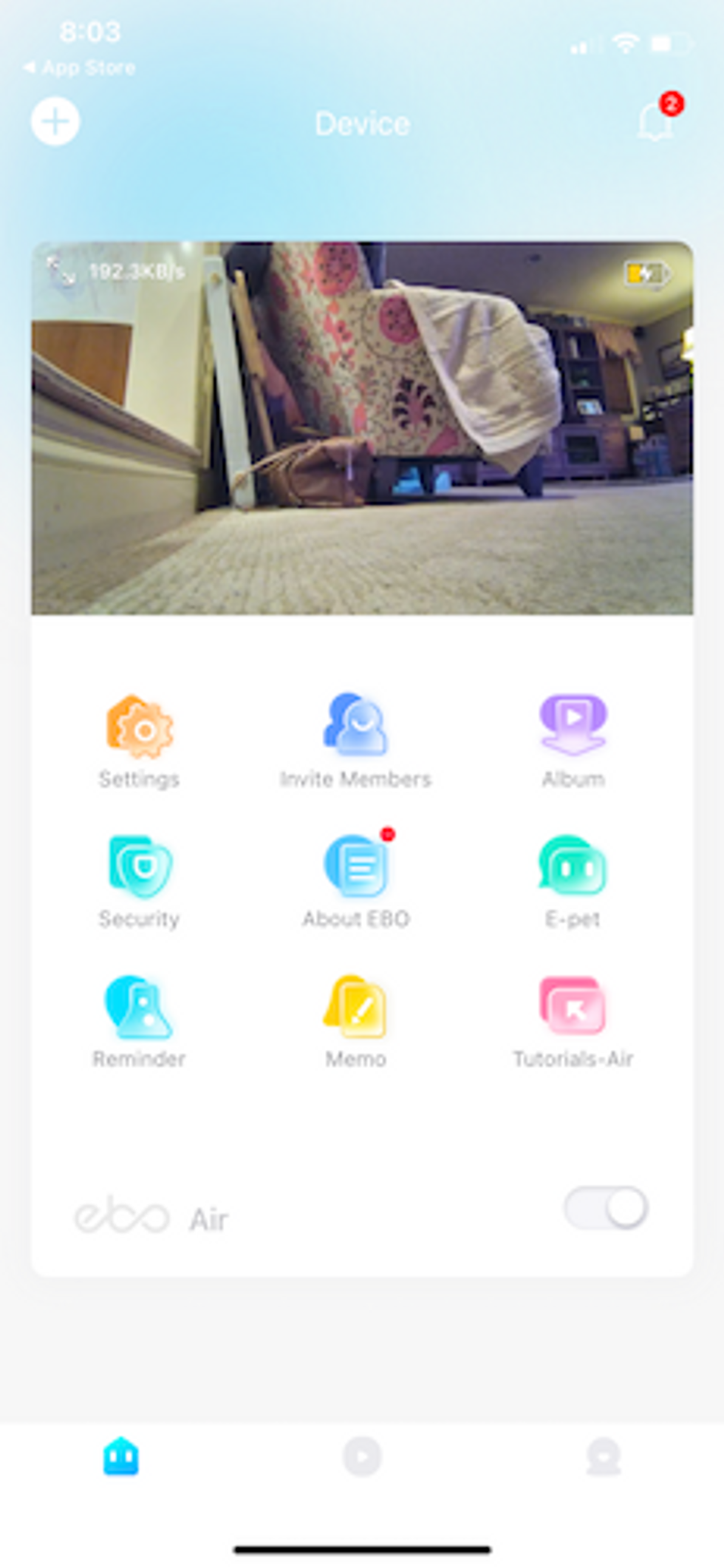 a screenshot of ebo app home screen