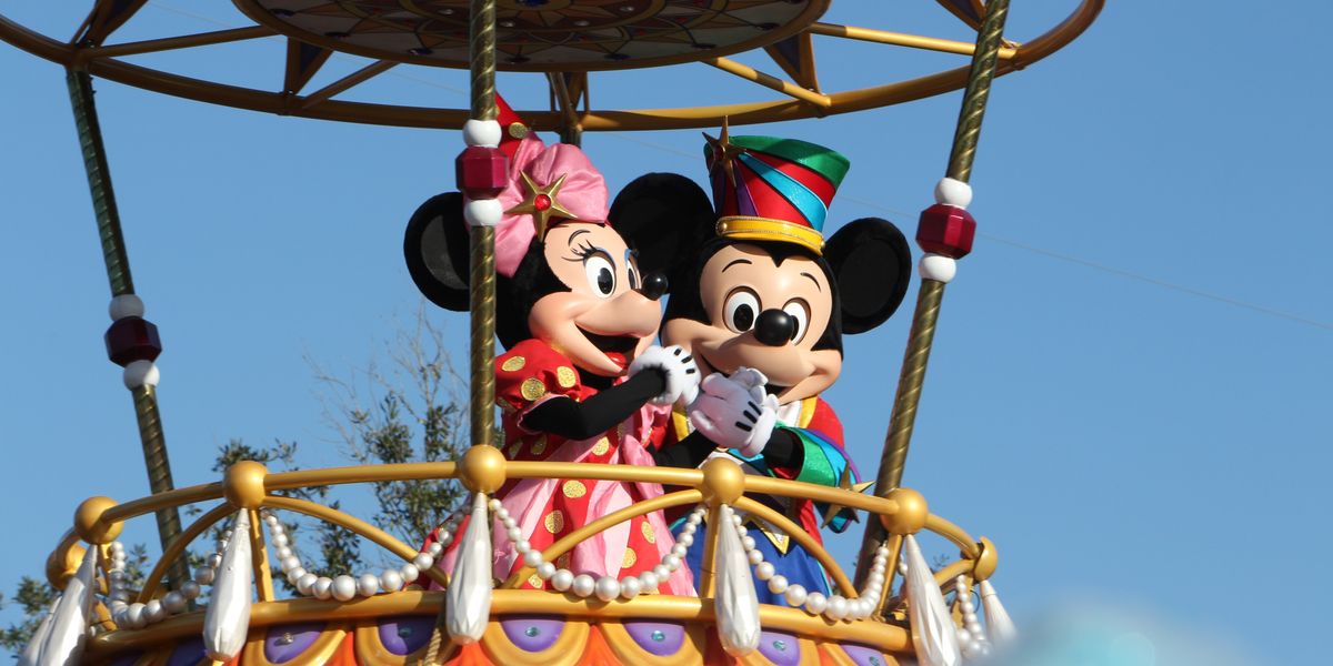 Mickey & Minnie Mouse on a parade float