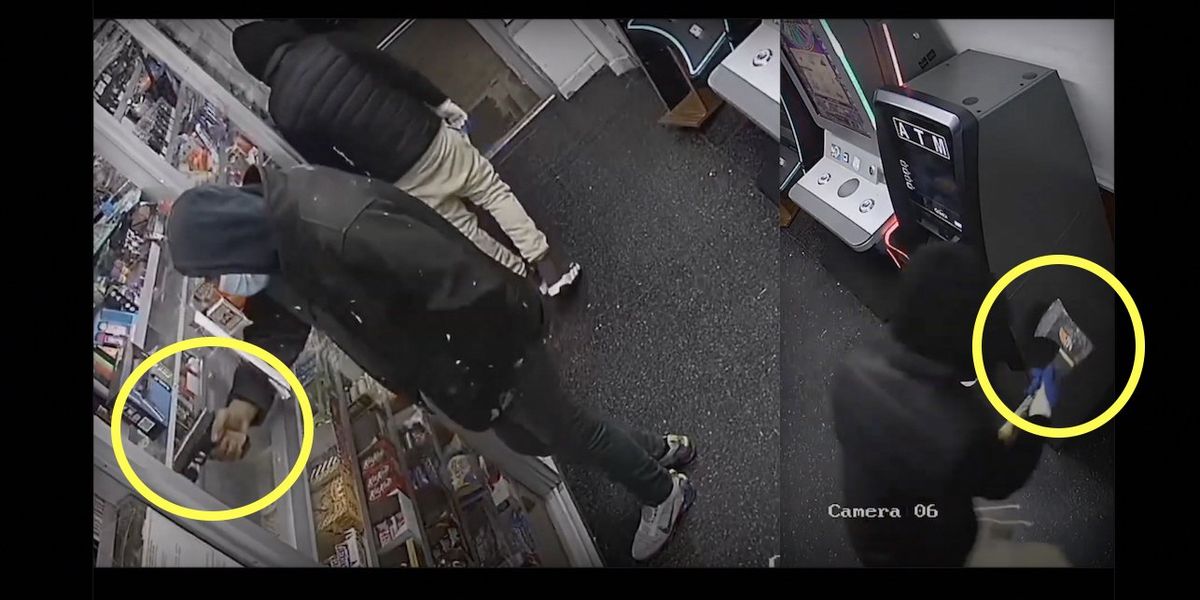 NextImg:Video: Pair of crooks armed with gun — and even an axe — try robbing store, breaking into ATM. But they lay a big ol' egg instead.