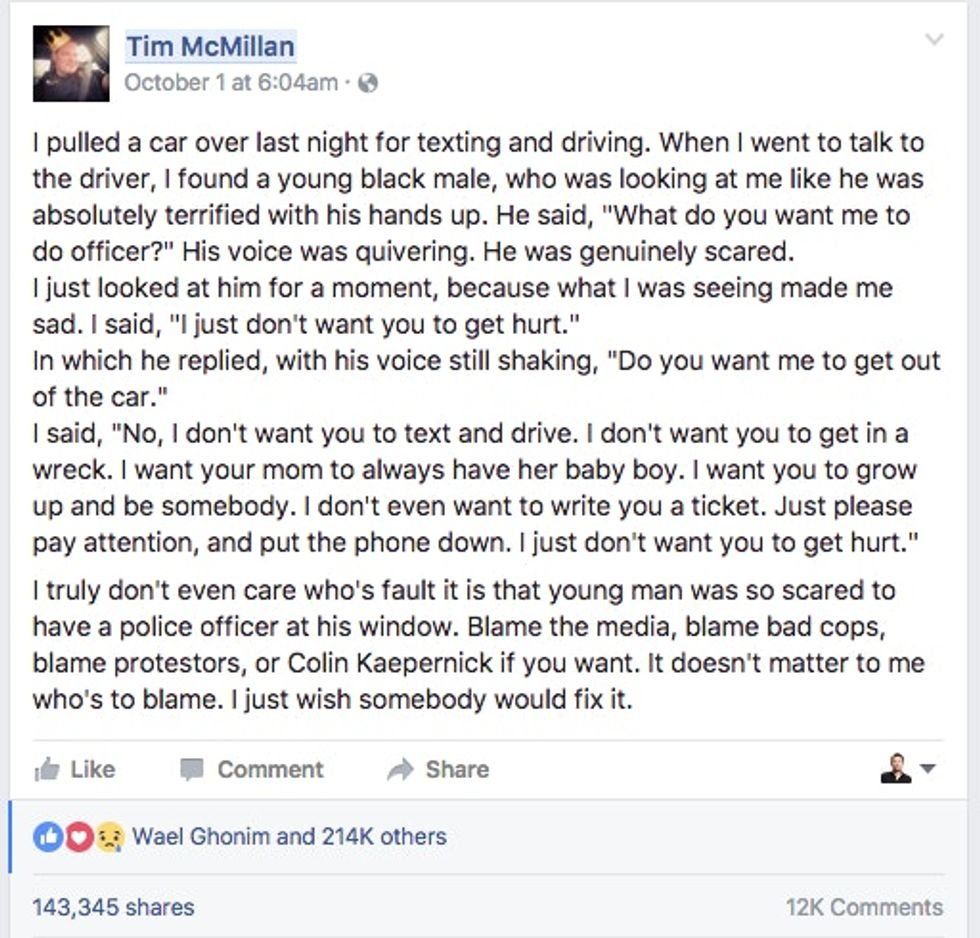 Police officer Facebook post