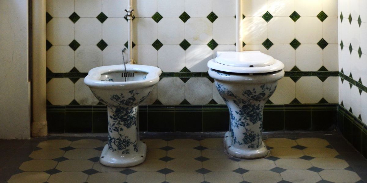A bidet next to a toilet
