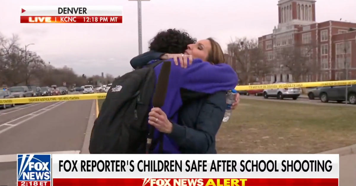 Alicia Acuña hugs her son on air after realizing he was safe after a school shooting