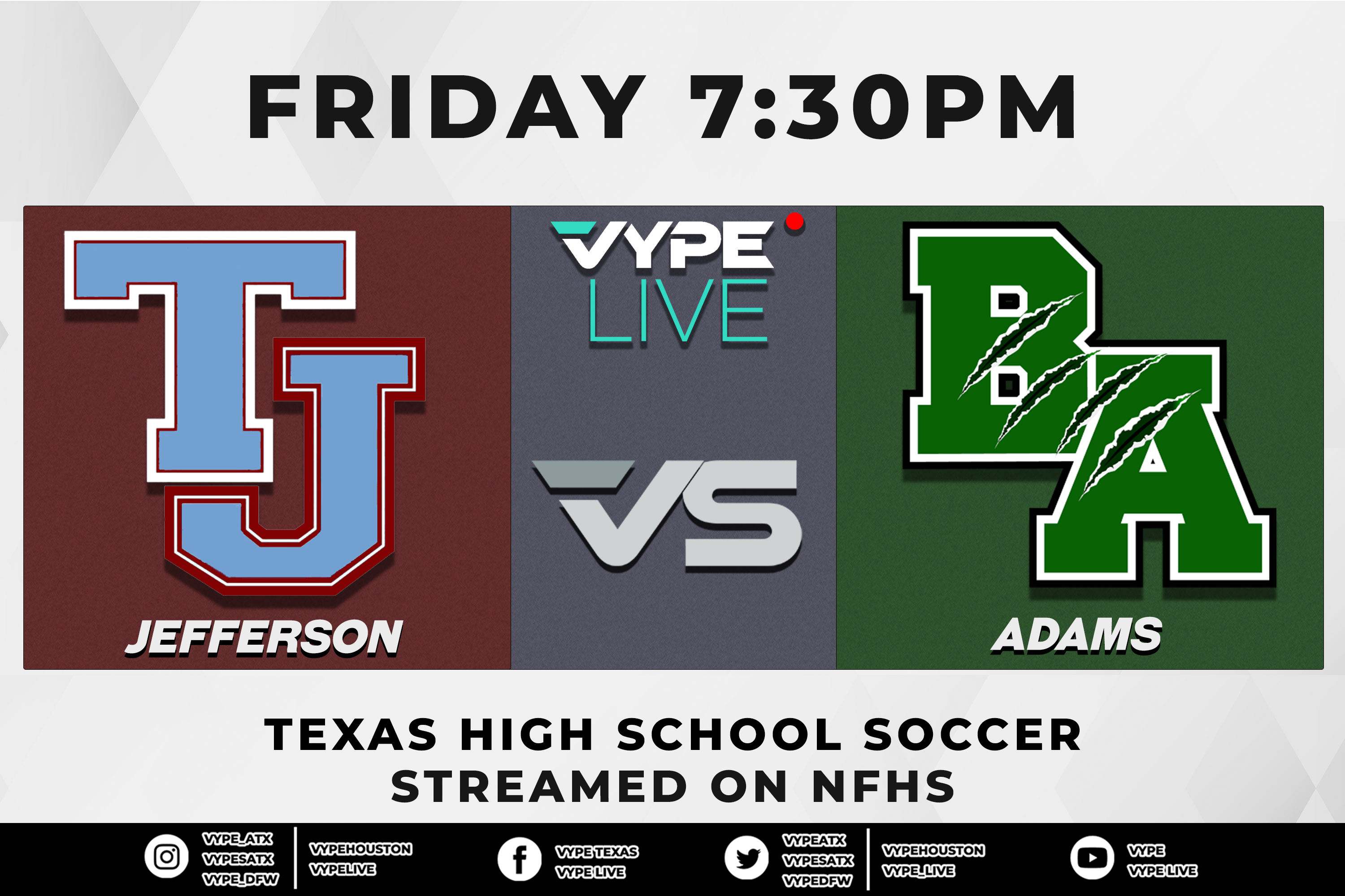 7:30PM - NFHS | 5A Boys Soccer, Bi-district: Jefferson vs. Bryan Adam
