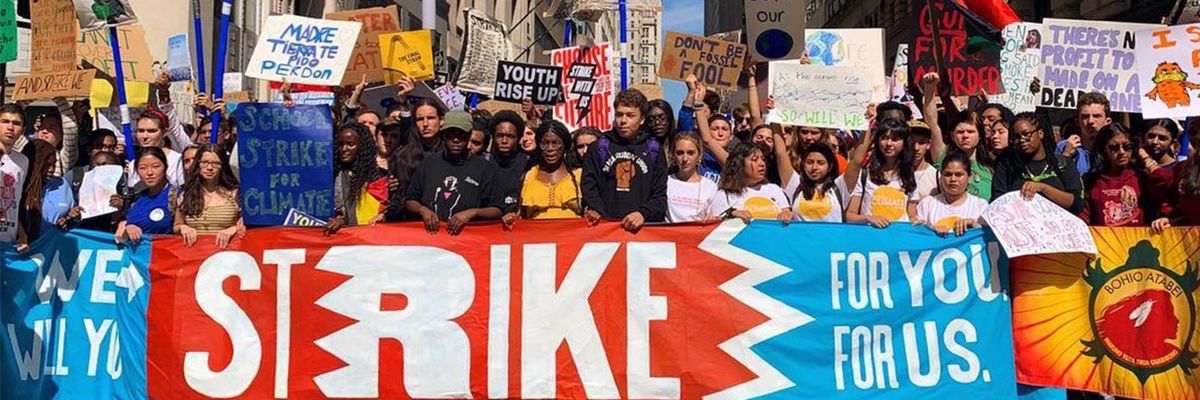 Young people on strike demanding action towards reducing environmental impact. Source: Instagram.