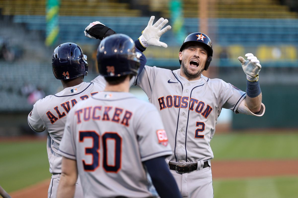 Astros Yordan Alvarez, Kyle Tucker, and Alex Bregman