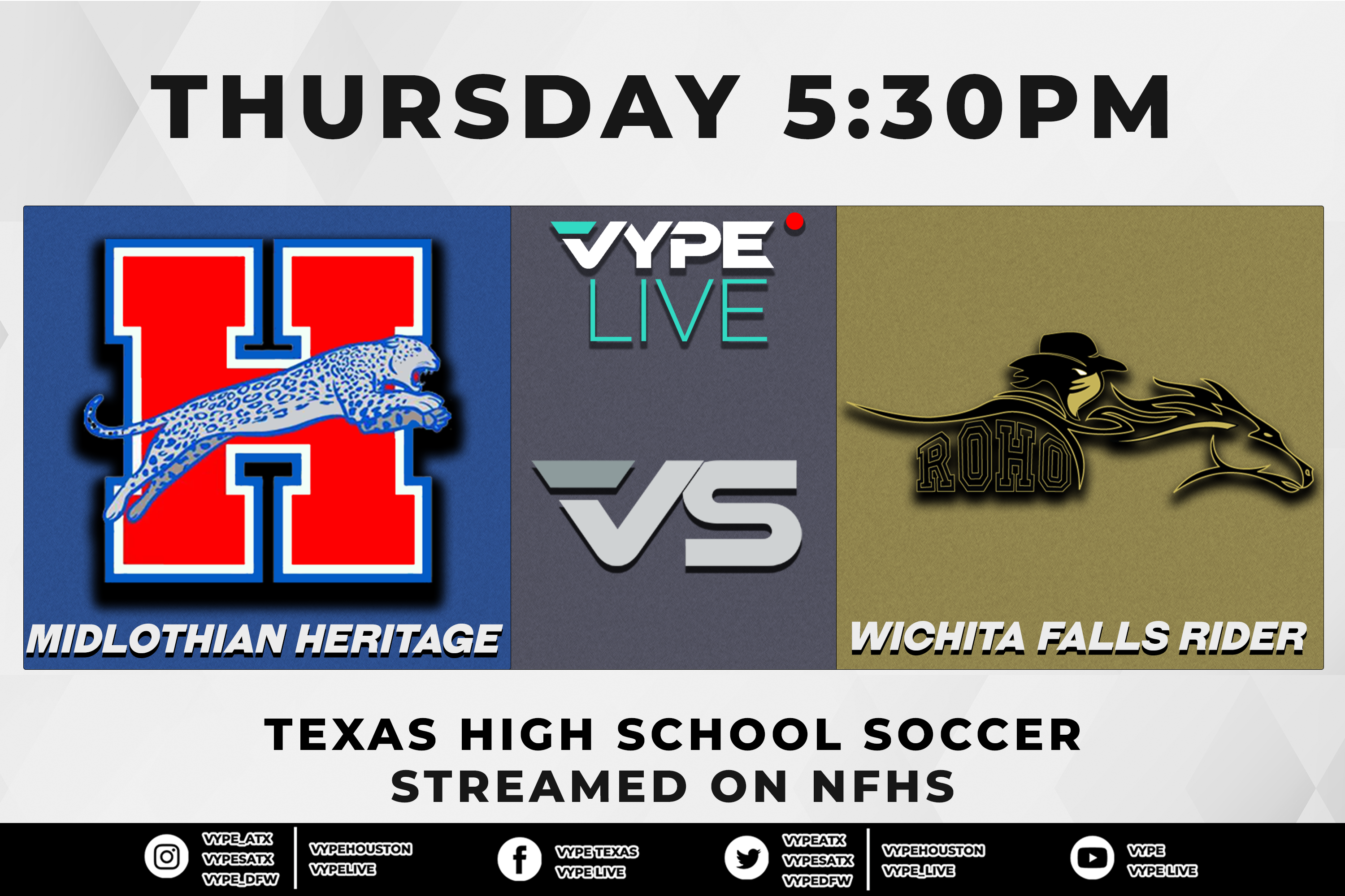 5:30PM - NFHS | 5A Girls Soccer, Regional Quarterfinal: Midlothian Heritage vs. WF Rider