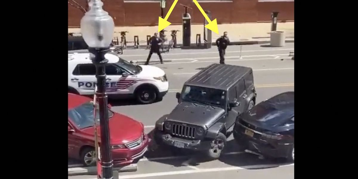 NextImg:Video: Crook behind wheel of just-stolen Jeep slams into several cars in DC and takes off — while two cops stand mere feet away