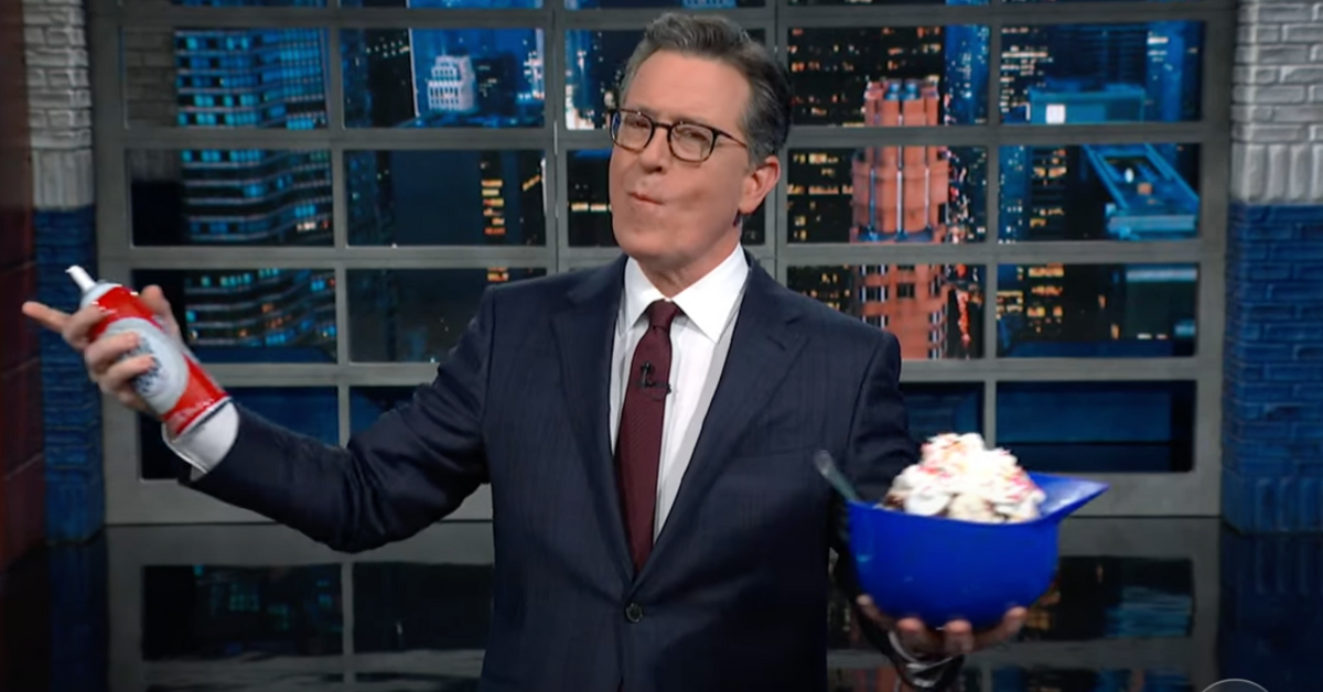 YouTube screenshot of Stephen Colbert on his program