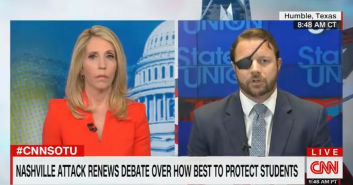 CNN screenshot of Dana Bash and Dan Crenshaw during their debate about guns