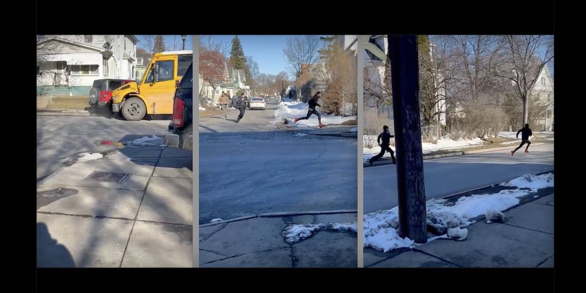 NextImg:Wild video: Carjackers crash stolen Jeep into school bus, students get jolted by collision — and one suspect tries to escape from cops on foot