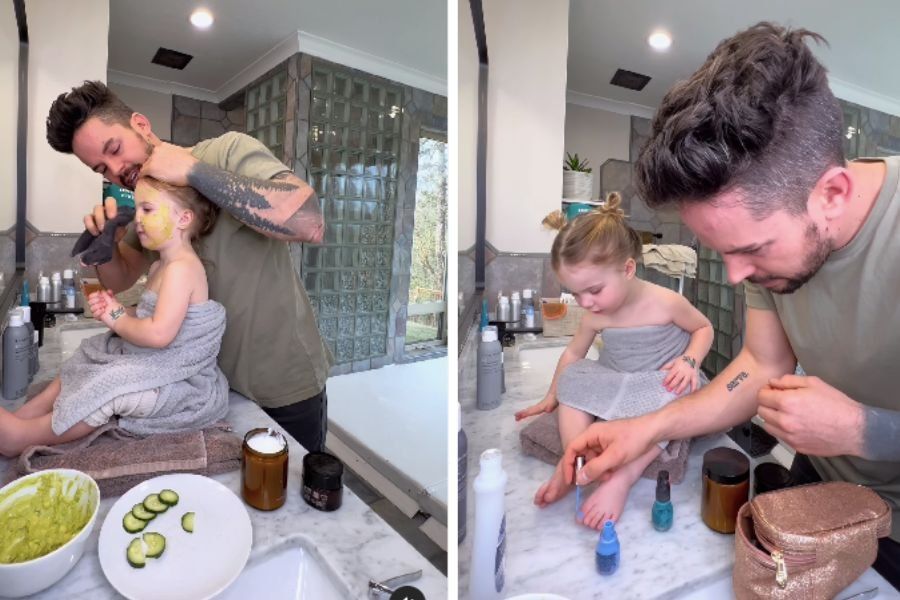 Dad gives his young daughter a spa day while mom and sister are out and people are gushing picture