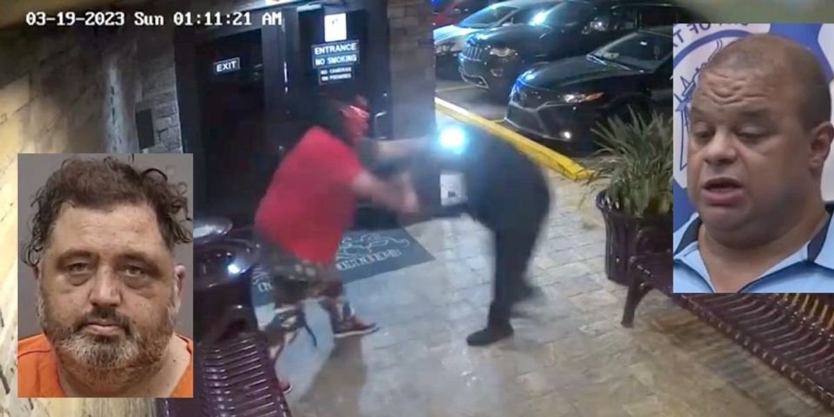 NextImg:Video captures the moment a heroic security guard tackled an armed man in a devil mask, possibly preventing mass shooting at Florida strip club