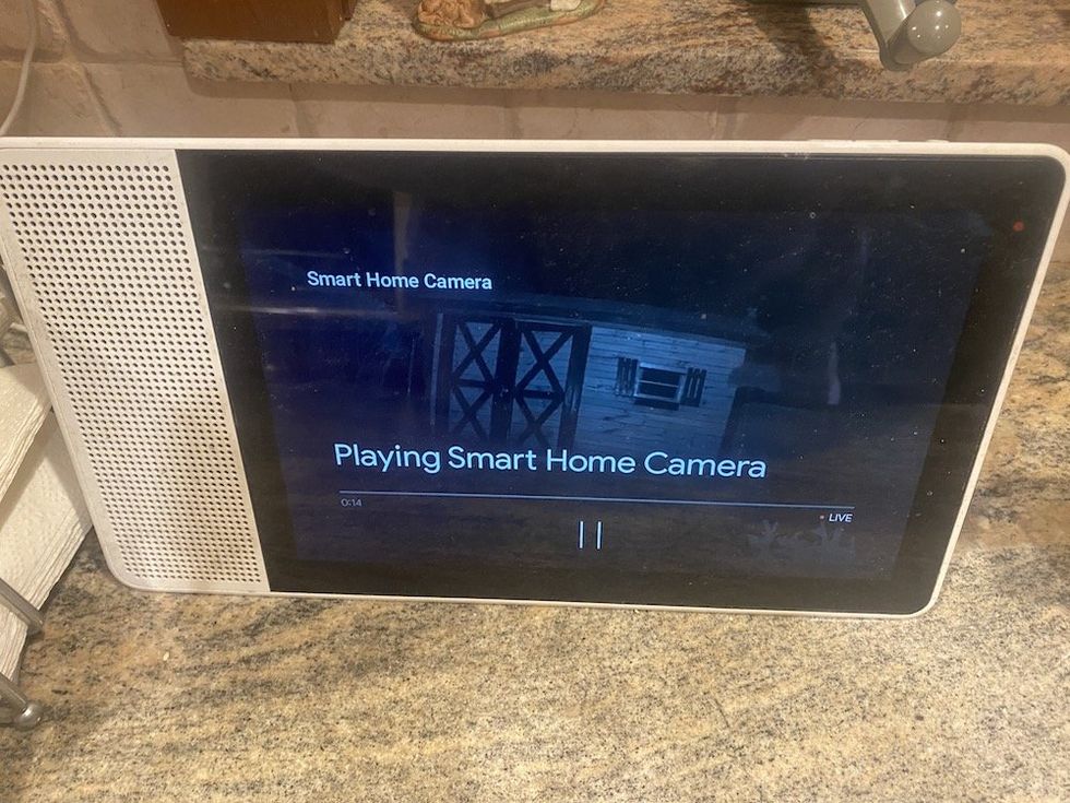 a photo of live video stream from Ezviz C3W Pro camera onto a Google smart display