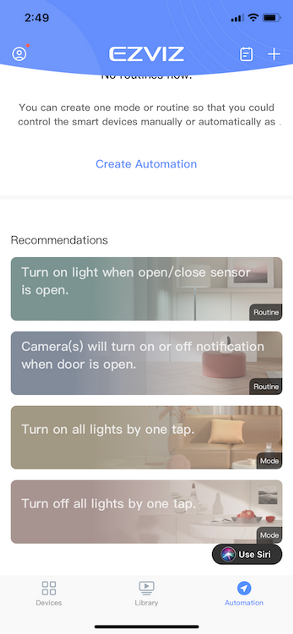 a screenshot on how to set routines in Ezviz app