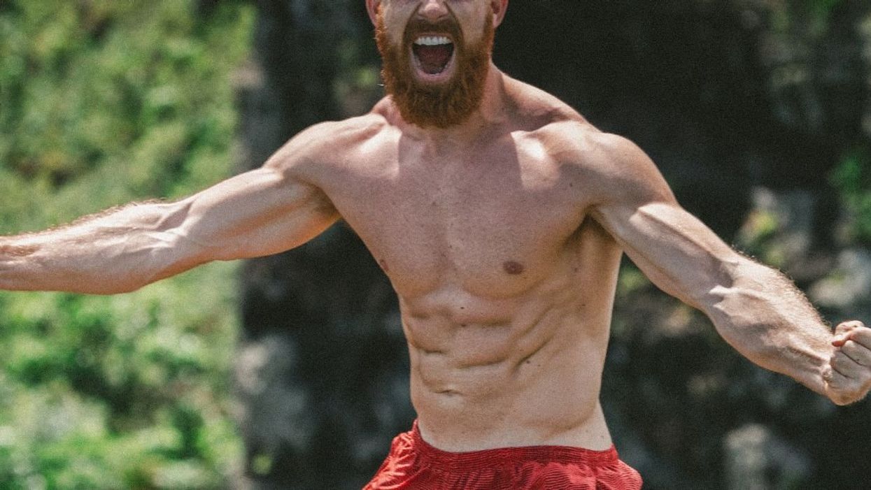 shirtless man yelling