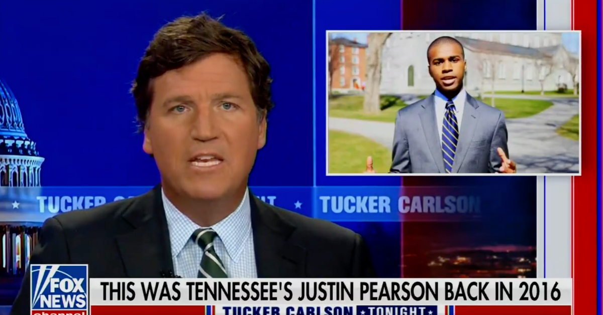 Fox News screenshot of Tucker Carlson during his segment about Justin Pearson