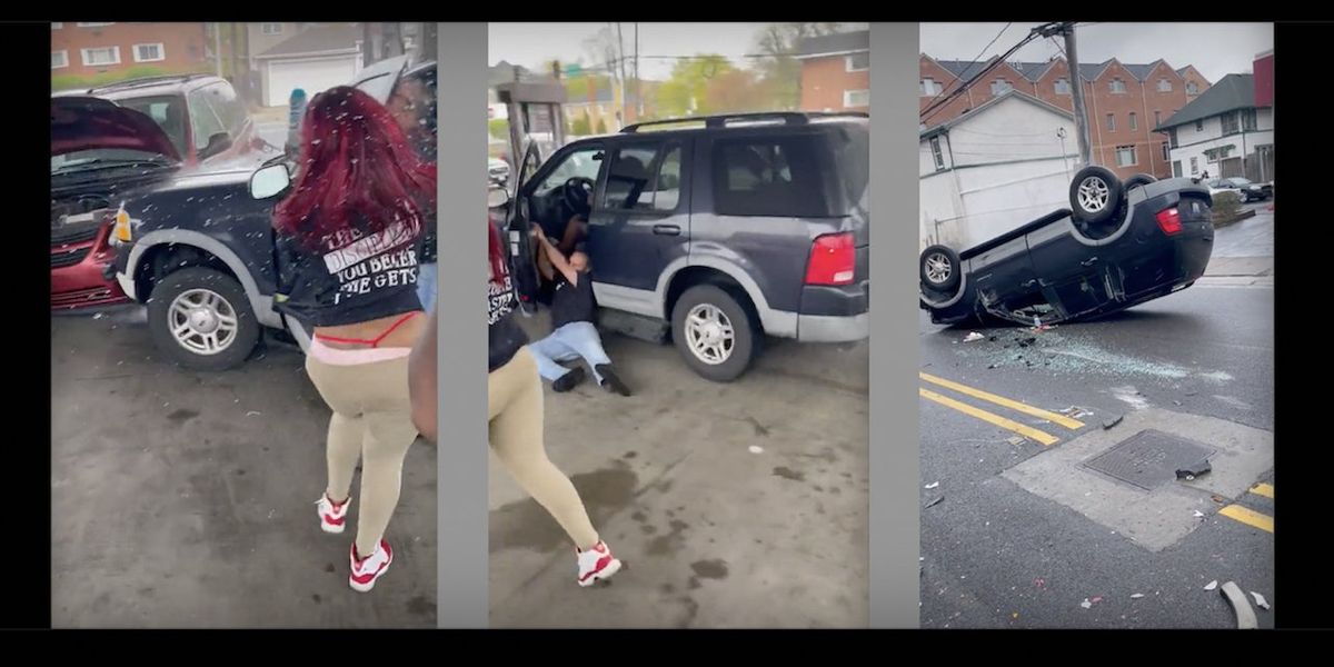 NextImg:Insane video: Female SUV driver drags man, smashes car while speeding between pumps at Chicago-area gas station. It just gets worse from there.