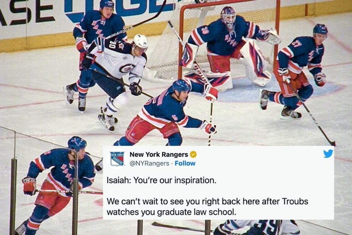 Sandy Hook survivor; Jacob Trouba; Isaiah Marquez-Greene; scholarship; Rangers