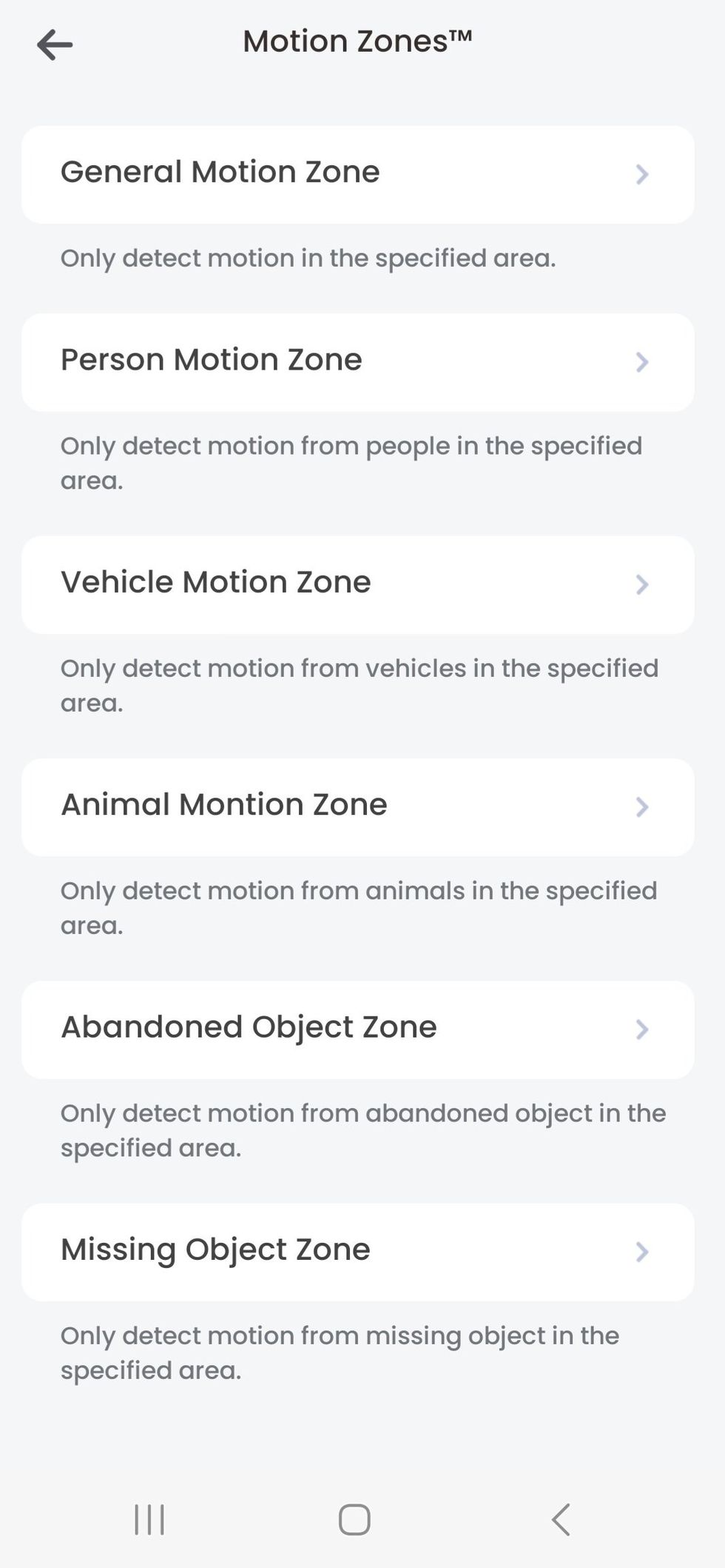 a screenshot of motion zone settings in Lorex Home app