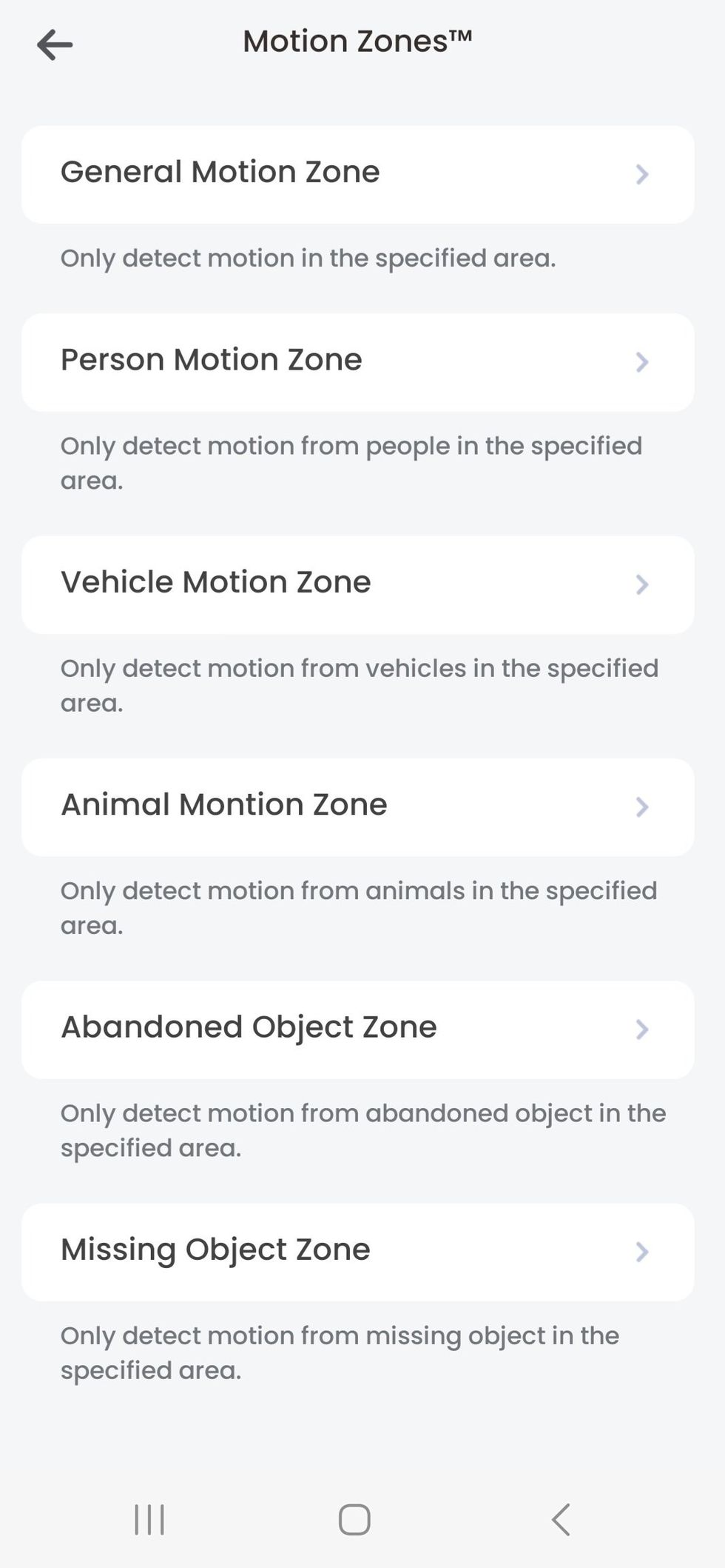 a screenshot of motion zone settings in Lorex Home app