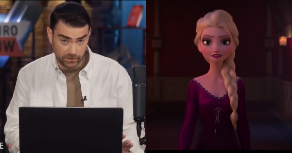 Daily Wire screenshot of Ben Shapiro; YouTube screenshot of Elsa from "Frozen 2"