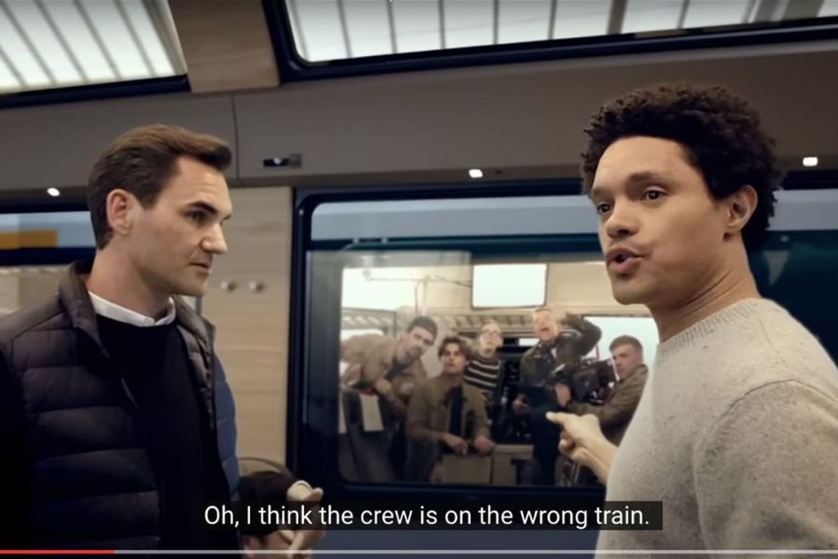 Roger Federer and Trevor Noah on a train