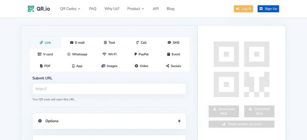 Screenshot of QR.io QR code generator