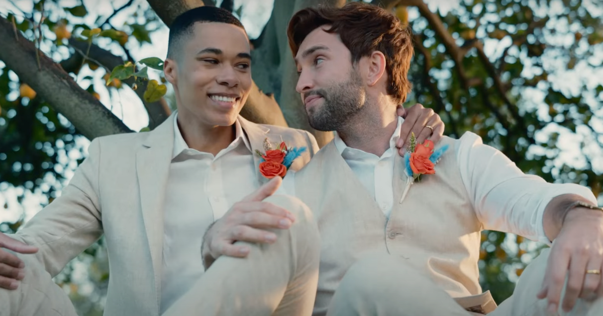 YouTube screenshot of gay couple from Men's Wearhouse ad